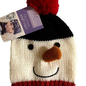 Kids Festive Snow man Knit Hat With Pom-Pom